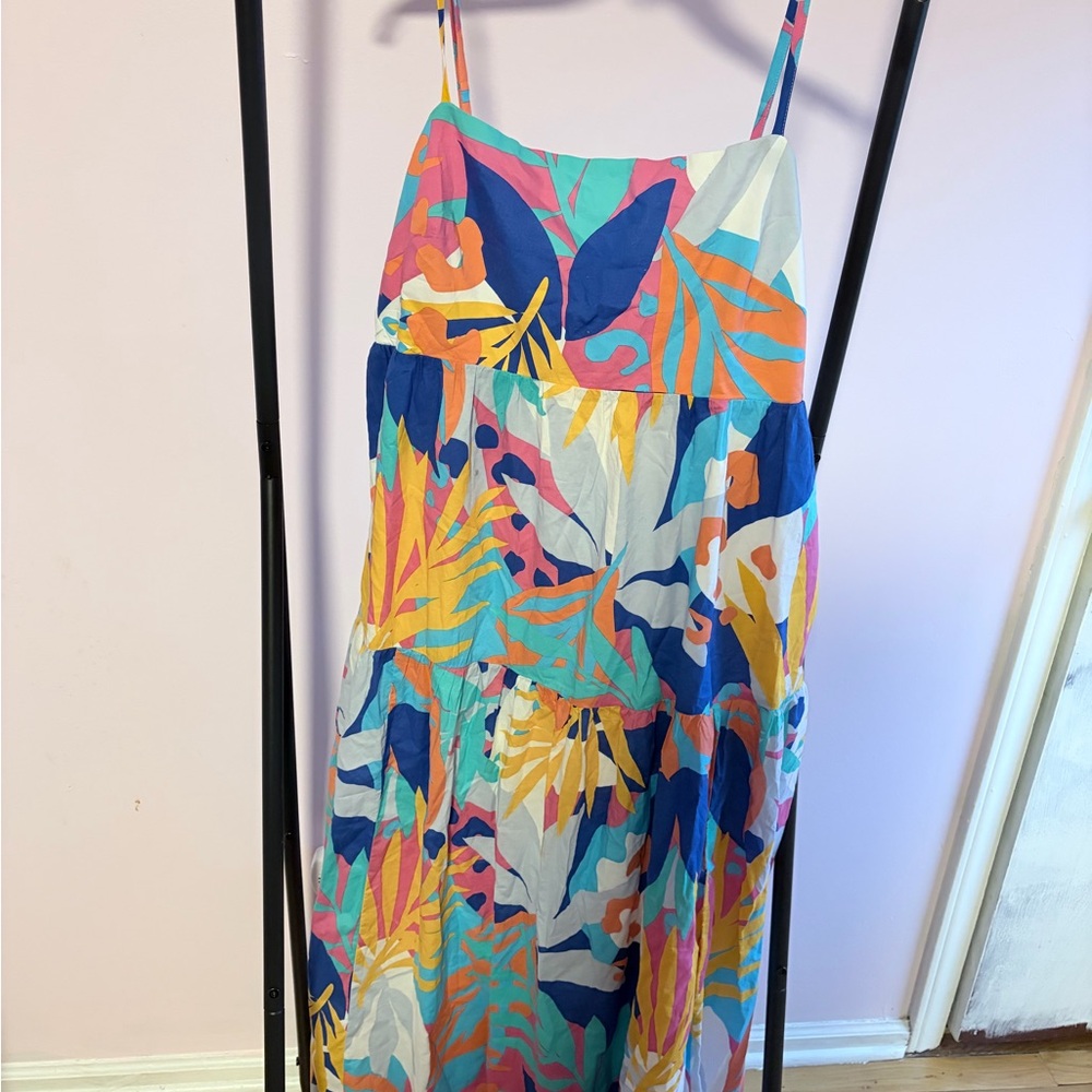 J. Crew Multicolor Tropical Print Maxi Dress - Blue, Yellow, Pink, Green - Picture 3 of 6